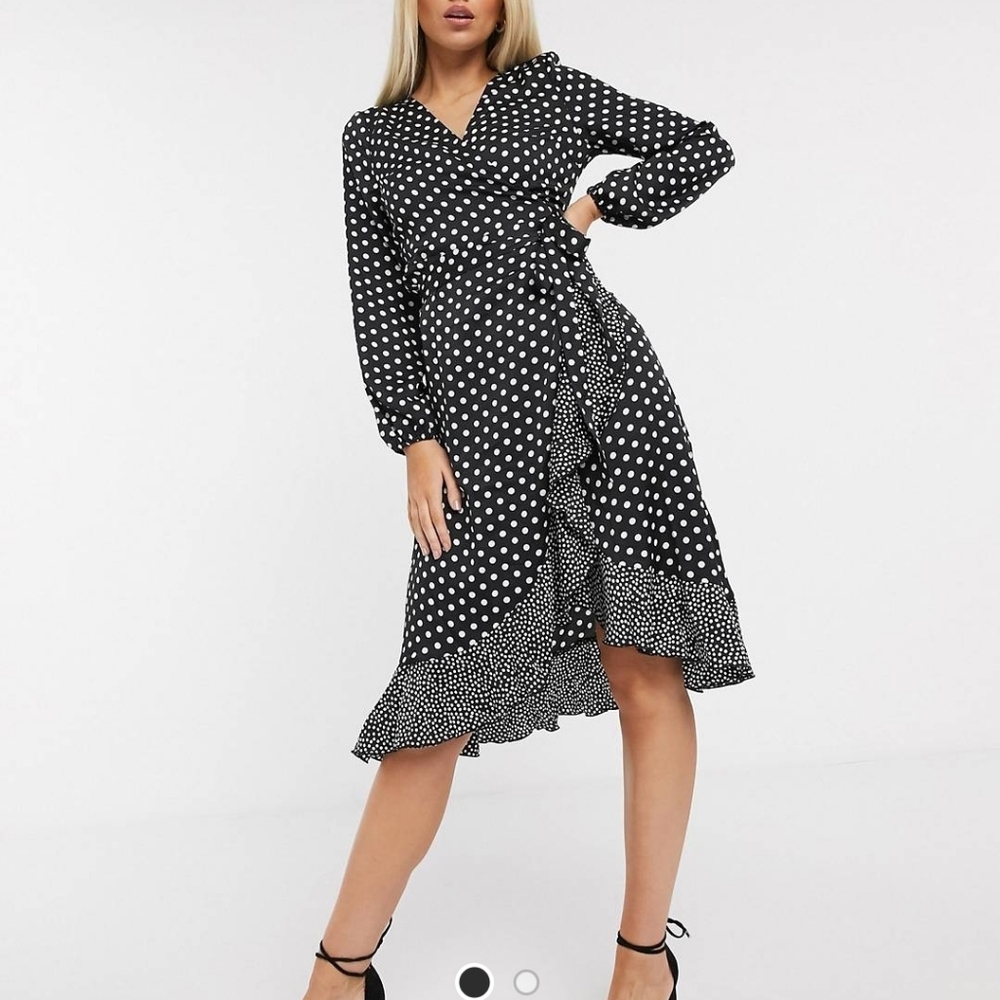 Lipsy Black and White Polka Dot Midi Dress